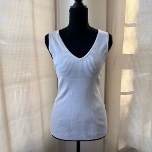 WHBM White VNeck Lace Up Back Reversible Ribbed Tank Top Sz L NWT Minimalist